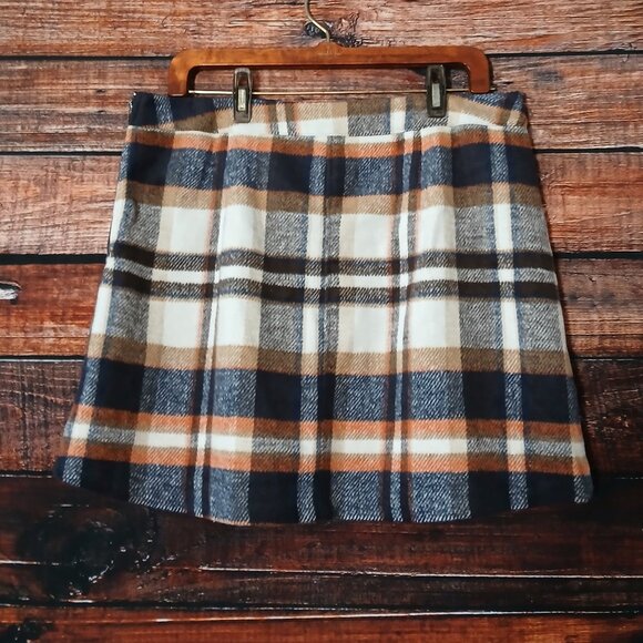 Lulus Mini Skirt XL Mad For Plaid Soft Flannel Lined Side Zip Cream Navy - Picture 3 of 9